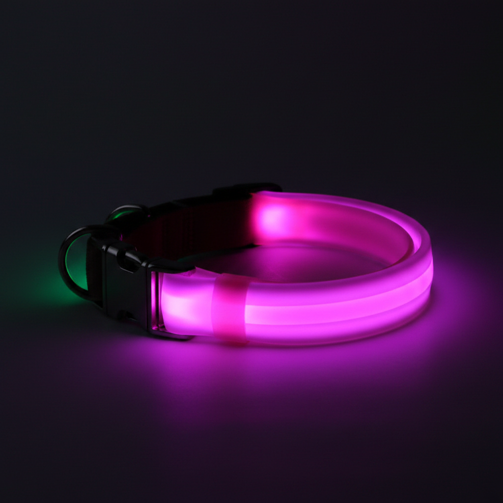 Gros plan LED rose violet et boucle fond sombre