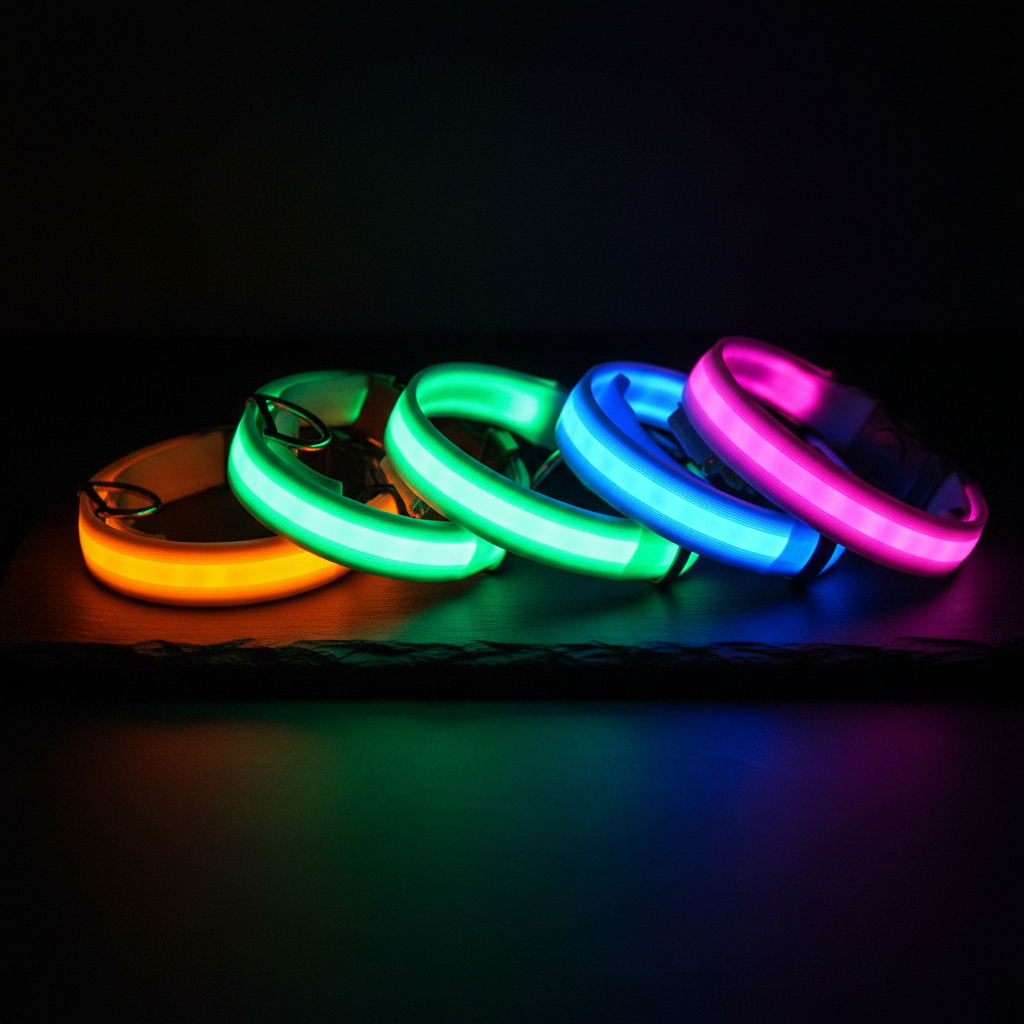 4 couleurs collier LED sur ardoise sombre