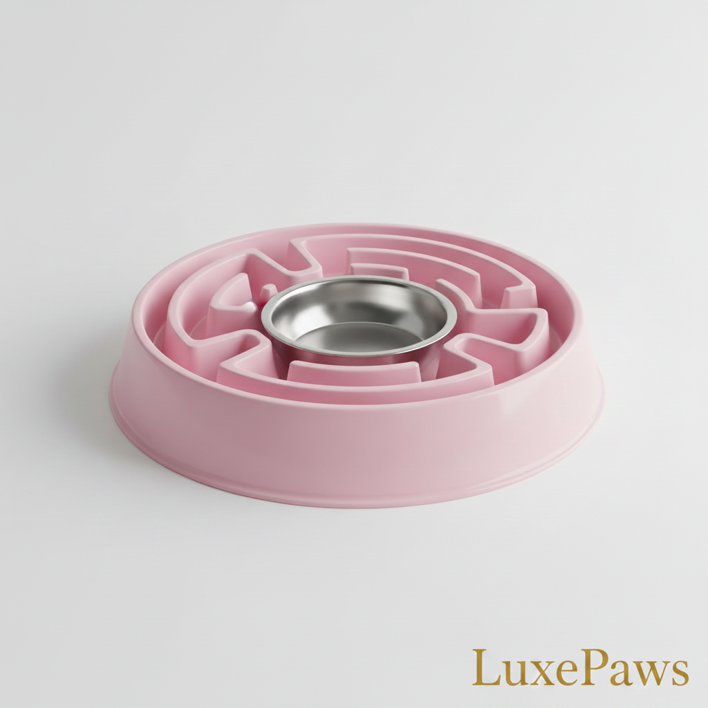 Bol anti-glouton rose fond blanc LuxePaws